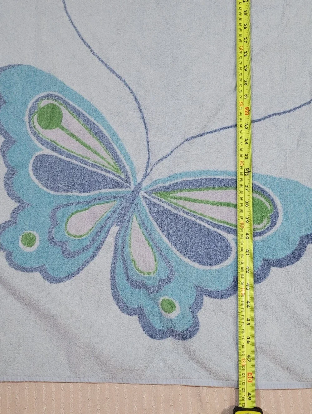 Vintage 1970s Hanae Mori, Martex Butterfly Bath / Beach Towel 26x49 Inches